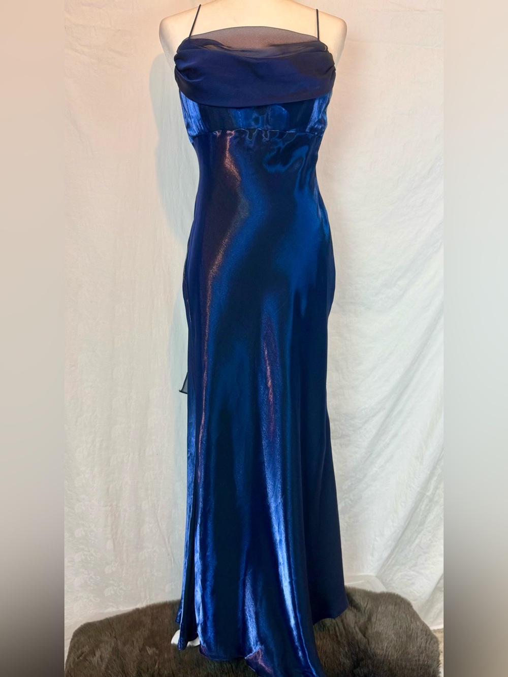 Vintage 90s Y2K Night Way Collections Iridescent Royal Blue Shimmer Prom Dress G